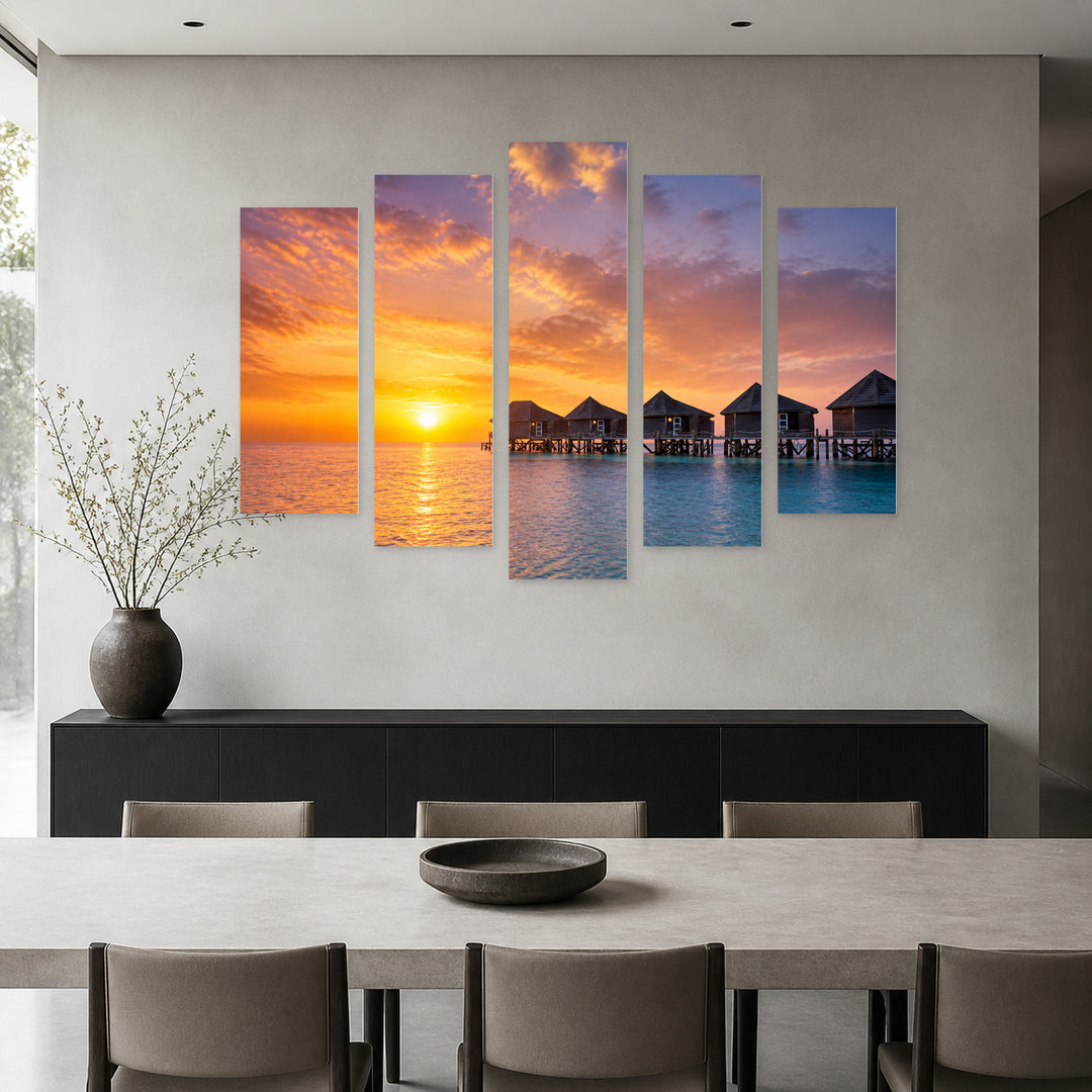 Golden Fairy-tale Sunset — five-panel wall art in alternate frontal interior | 5wallart 55321 M4