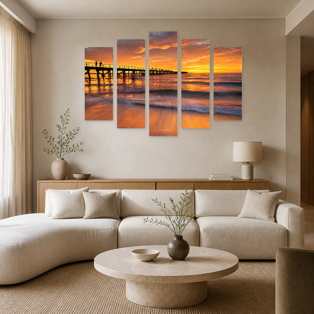Golden Summer Sunset — five-panel wall art in frontal interior | 5wallart 55323 M3