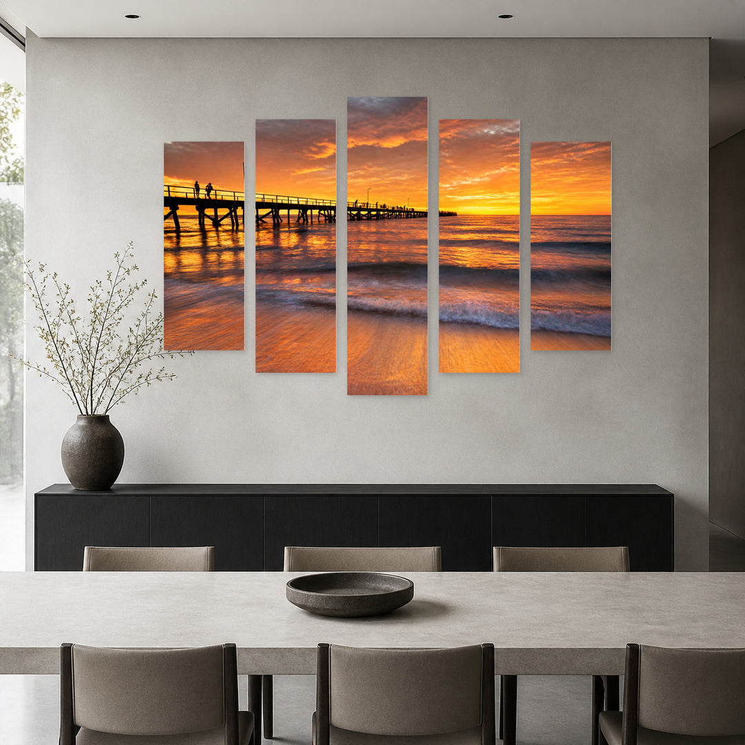Golden Summer Sunset — five-panel wall art in alternate frontal interior | 5wallart 55323 M4