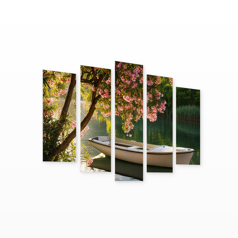 Romance by the River in Serene Light — five-panel wall art on white background in perspective | 5wallart 55329 M1