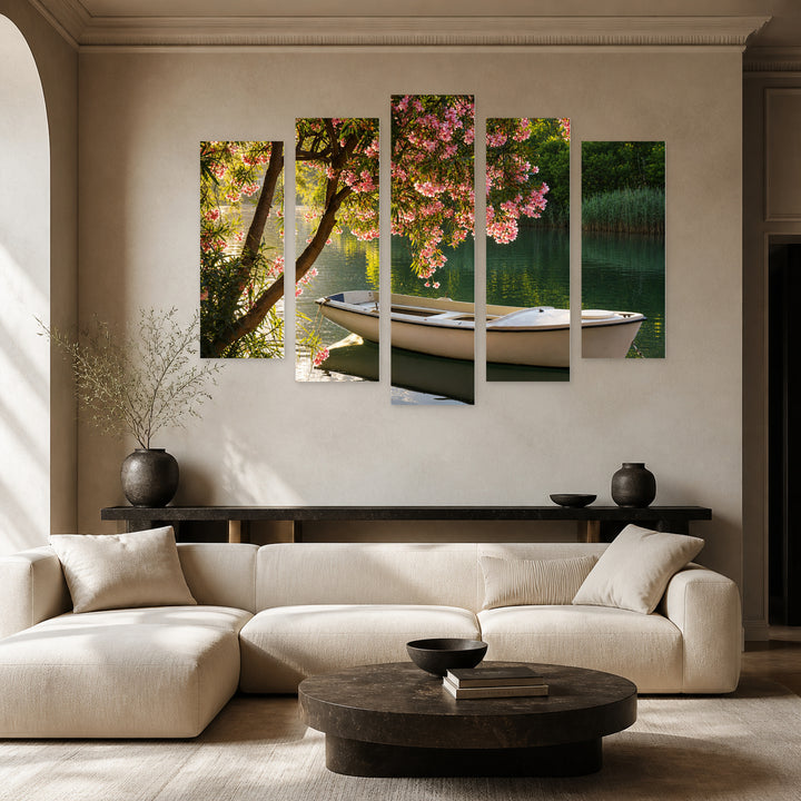 Romance by the River in Serene Light — five-panel wall art in frontal interior | 5wallart 55329 M3