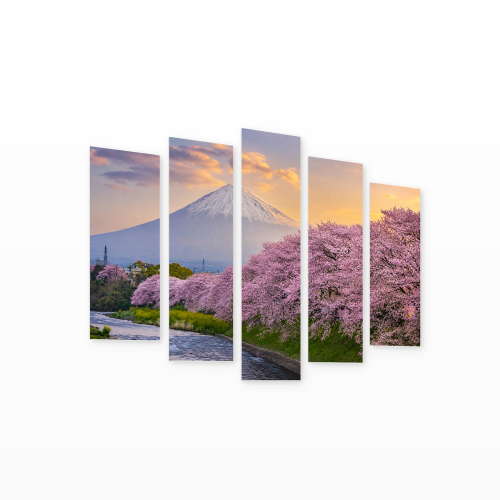 Spring Landscape in Serene Light — five-panel wall art on white background in perspective | 5wallart 55330 M1
