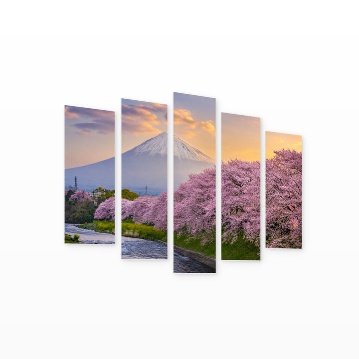 Spring Landscape in Serene Light — five-panel wall art on white background in perspective | 5wallart 55330 M1