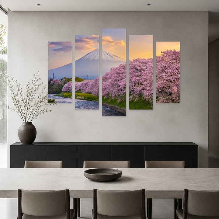 Spring Landscape in Serene Light — five-panel wall art in frontal interior | 5wallart 55330 M3