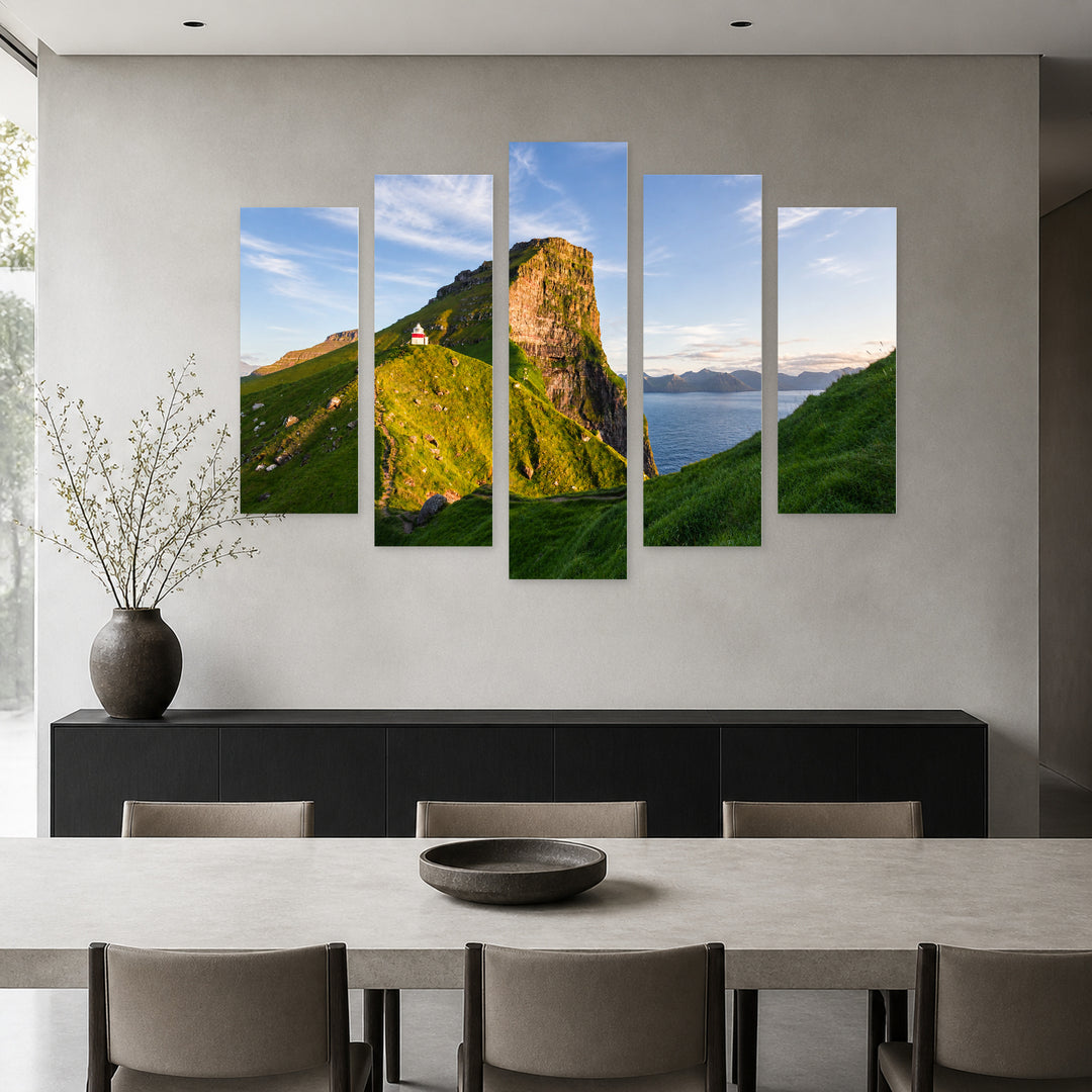 Green Hills in Serene Light — five-panel wall art in alternate frontal interior | 5wallart 55331 M4
