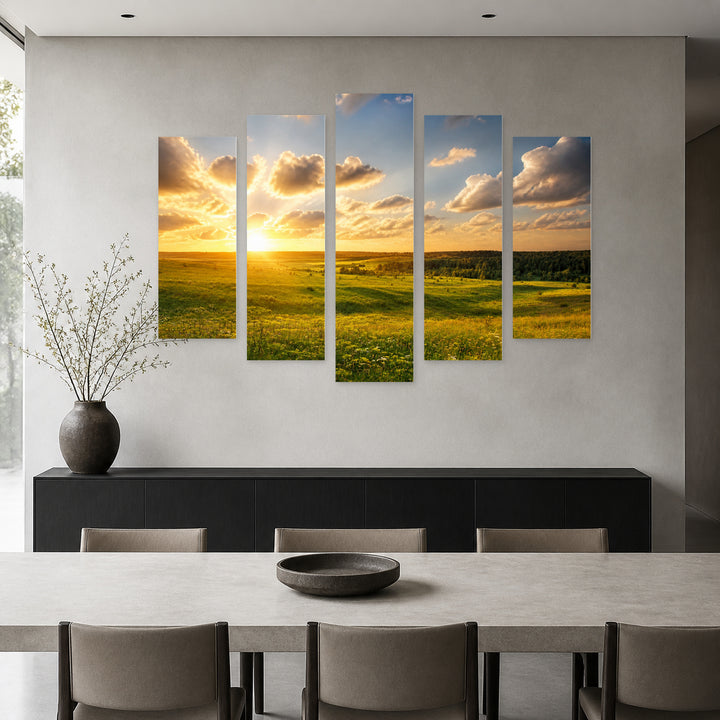 Summer Landscape in Serene Light — five-panel wall art in frontal interior | 5wallart 55332 M3