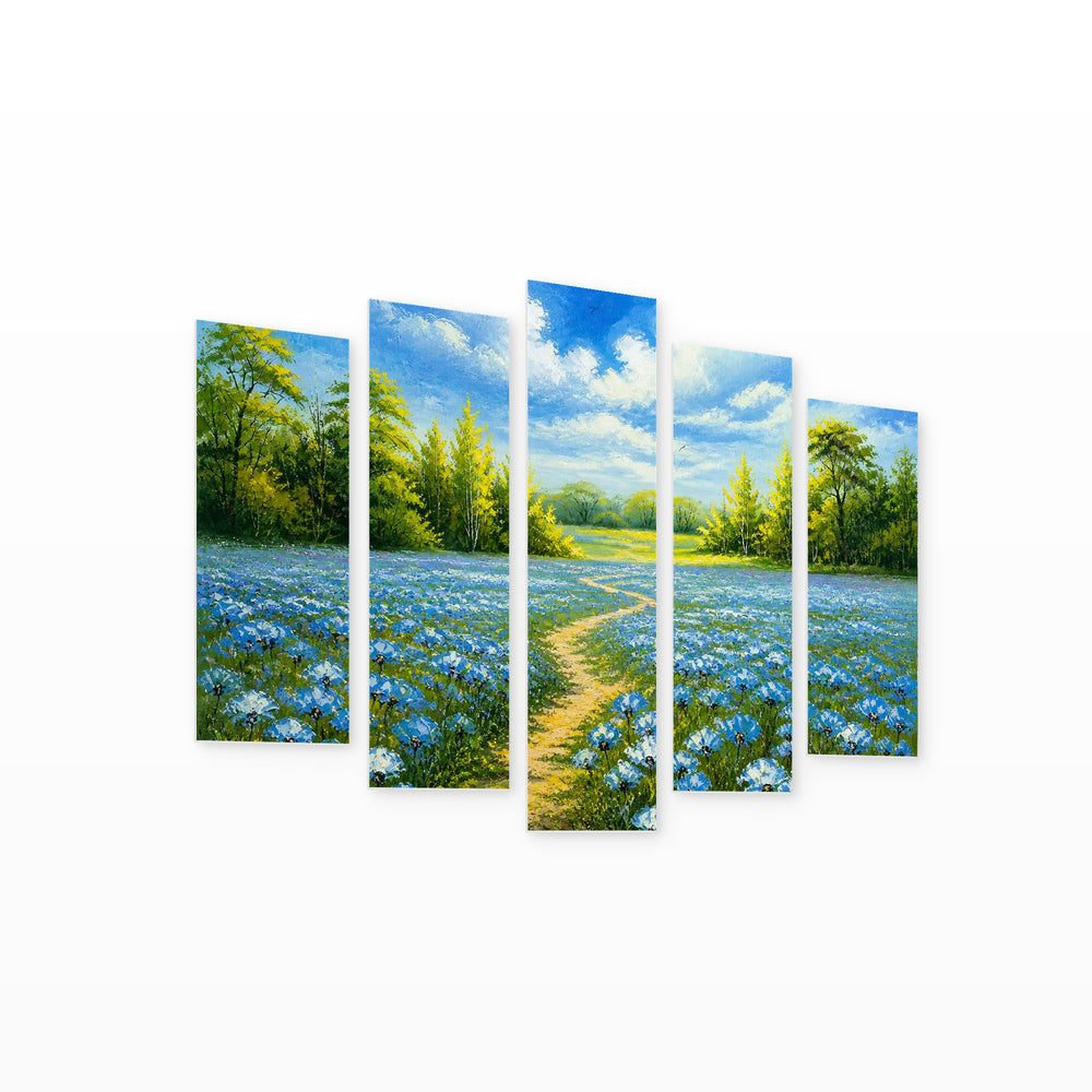Field of Flowers in Vivid Color — five-panel wall art on white background in perspective | 5wallart 55343 M1