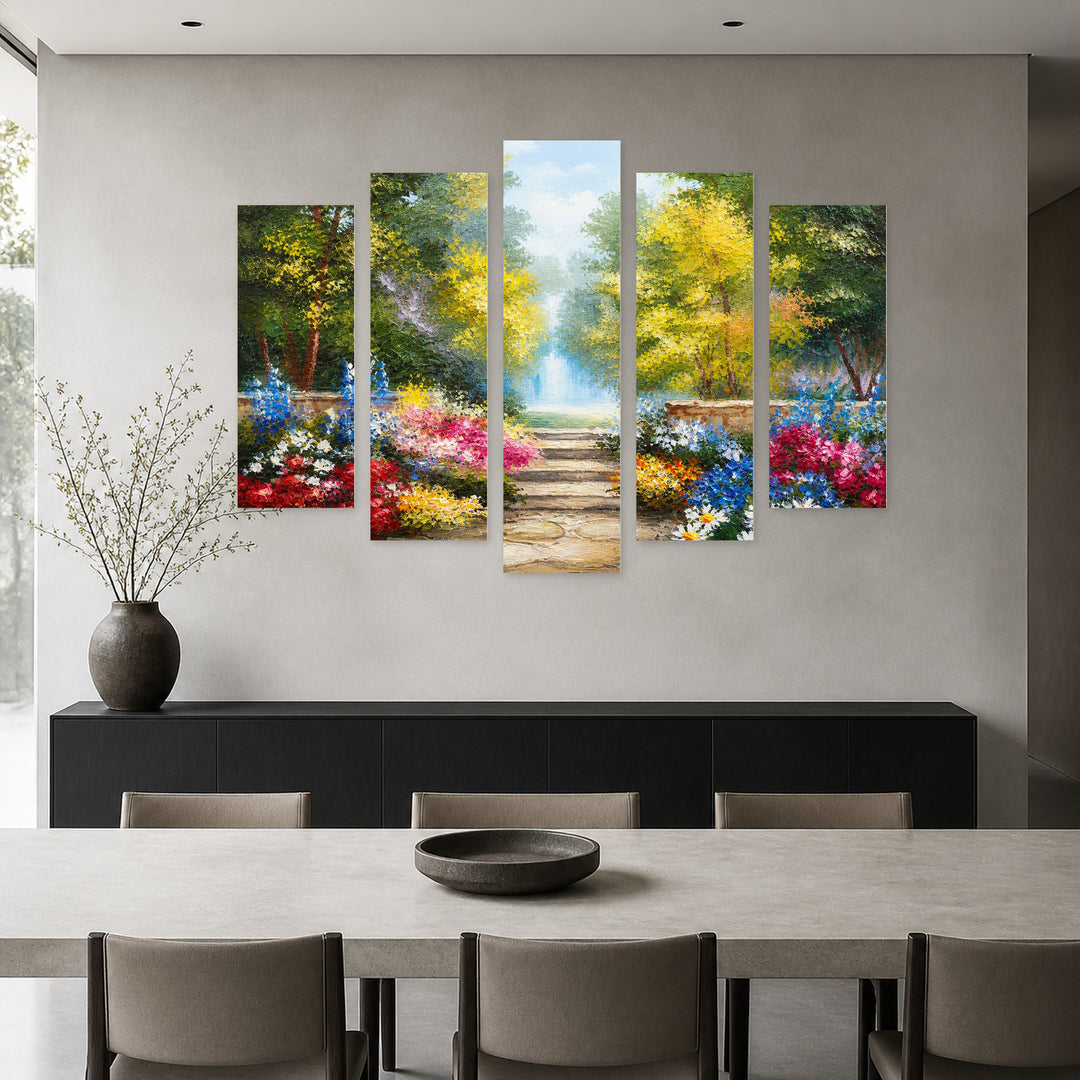 Colorful Summer Forest Landscape Study — five-panel wall art in frontal interior | 5wallart 55344 M3