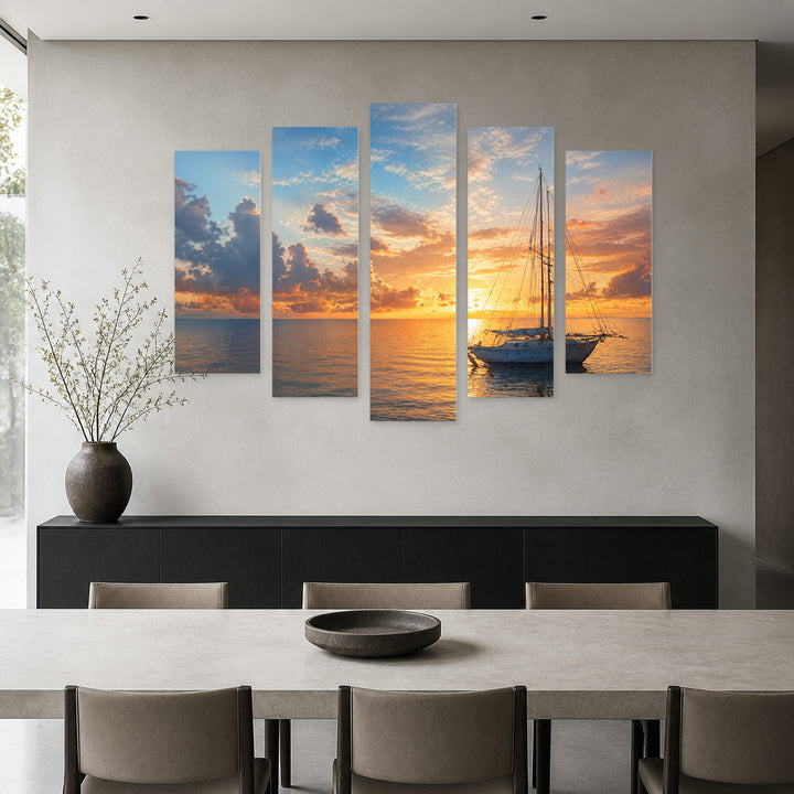 Seascape with Dreamlike Atmosphere — five-panel wall art in alternate frontal interior | 5wallart 55345 M4