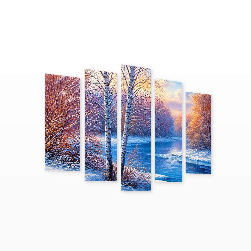Spring Landscape with Oil Paints in Vivid Color — five-panel wall art on white background in perspective | 5wallart 55346 M1