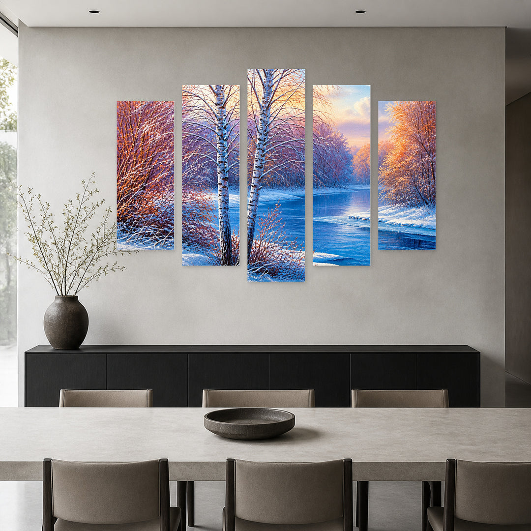 Spring Landscape with Oil Paints in Vivid Color — five-panel wall art in frontal interior | 5wallart 55346 M3