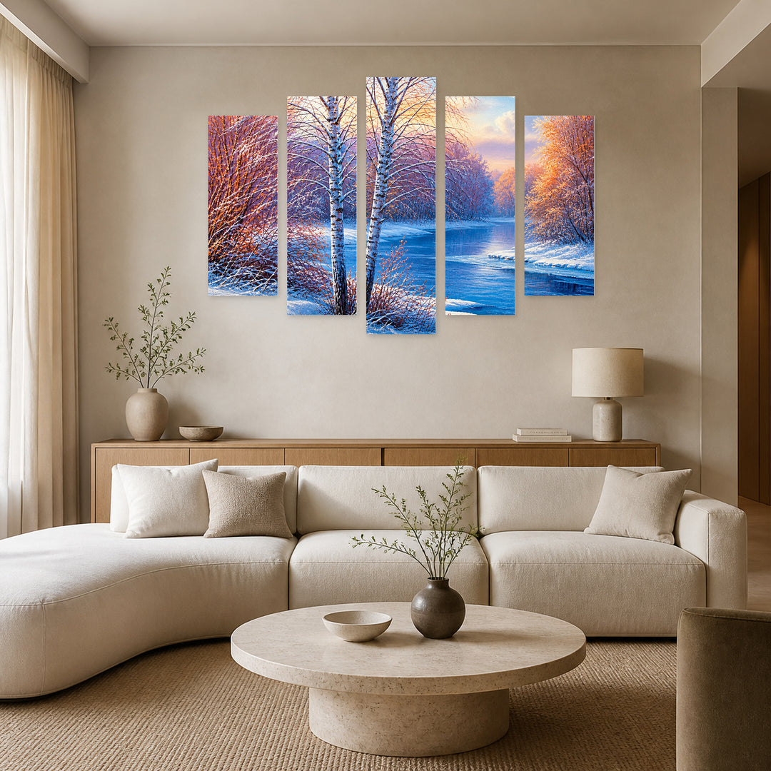 Spring Landscape with Oil Paints in Vivid Color — five-panel wall art in alternate frontal interior | 5wallart 55346 M4