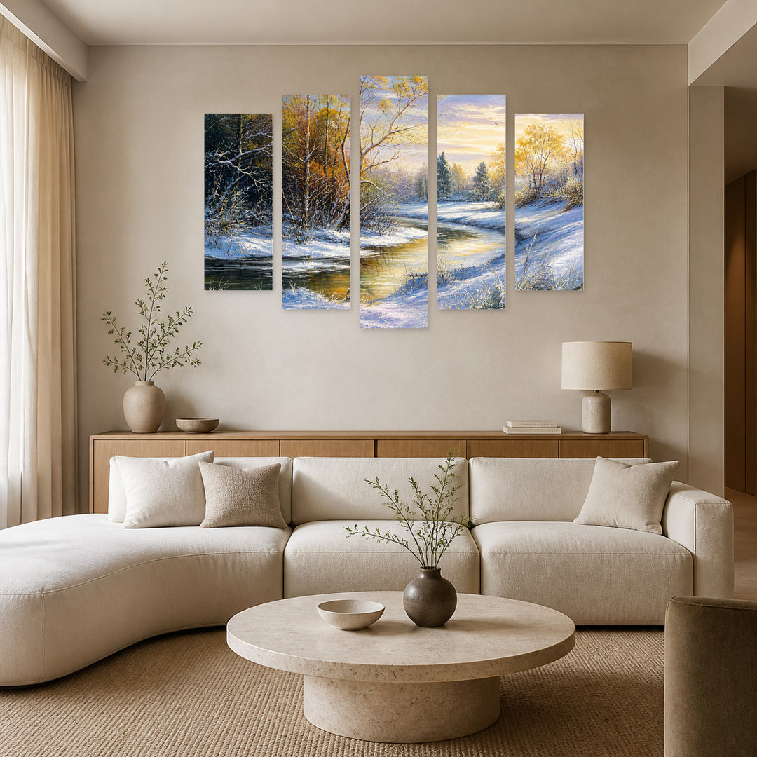 Winter Fairy Tale in Serene Light — five-panel wall art in frontal interior | 5wallart 55347 M3