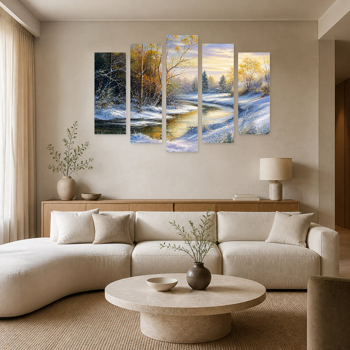 Winter Fairy Tale in Serene Light — five-panel wall art in frontal interior | 5wallart 55347 M3