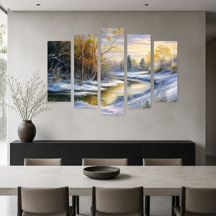 Winter Fairy Tale in Serene Light — five-panel wall art in alternate frontal interior | 5wallart 55347 M4