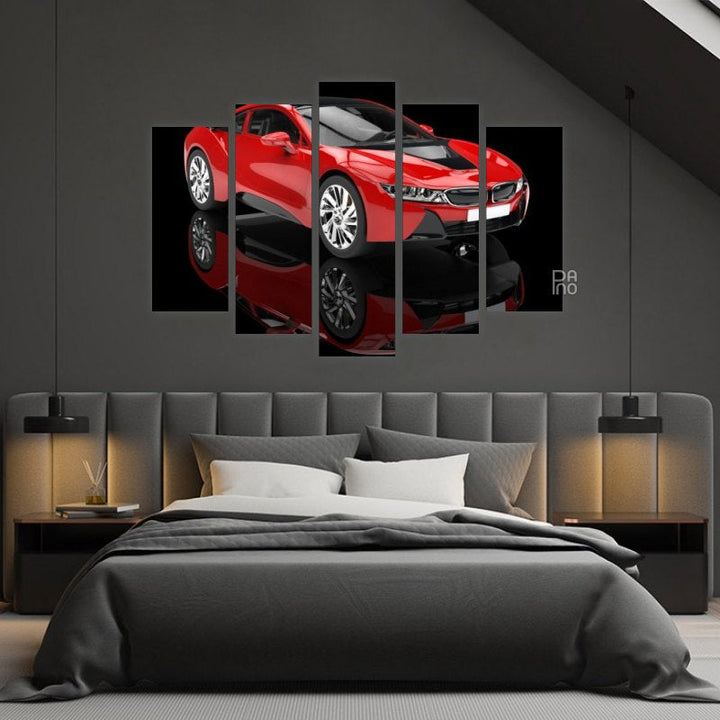 Modern Red Sports Car – five-piece modular wall art