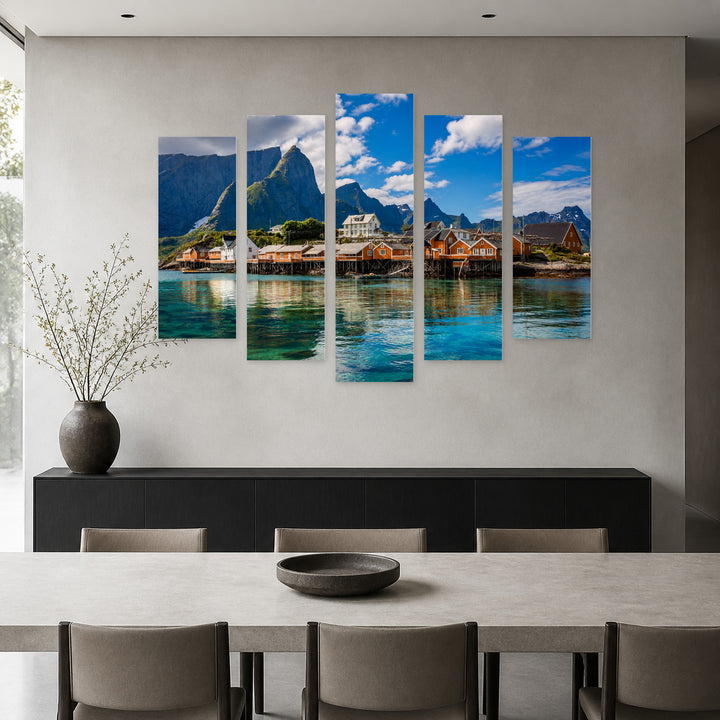 Lofoten Islands, Norway in Serene Light — five-panel wall art in alternate frontal interior | 5wallart 55353 M4