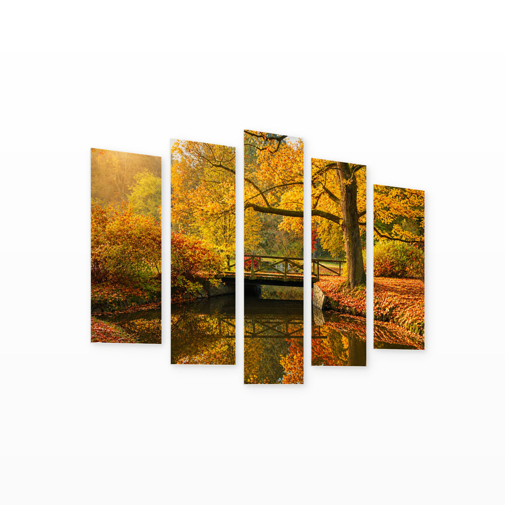 Autumn Forest with Dreamlike Atmosphere — five-panel wall art on white background in perspective | 5wallart 55354 M1
