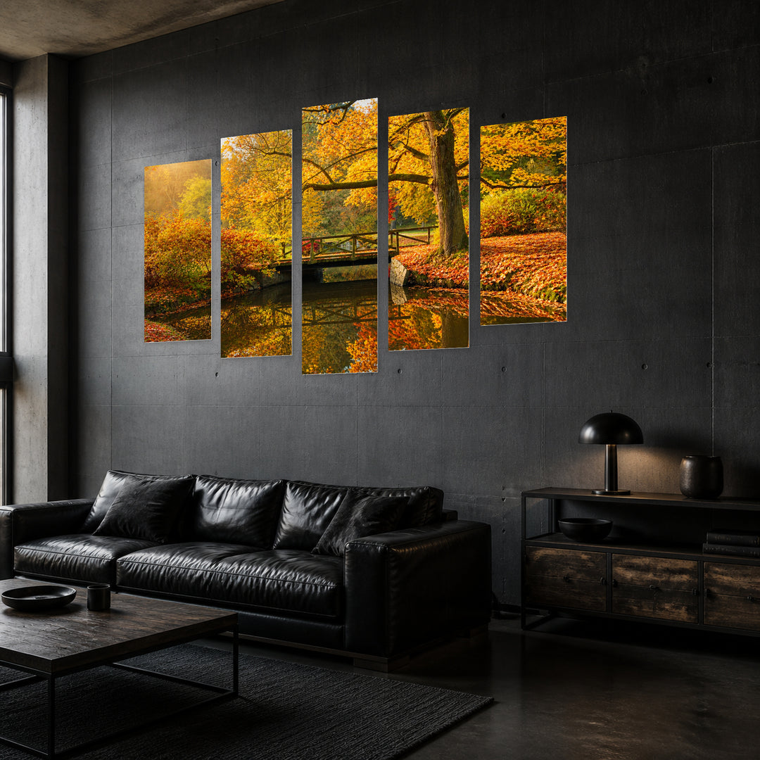 Autumn Forest with Dreamlike Atmosphere — five-panel wall art in perspective interior | 5wallart 55354 M2