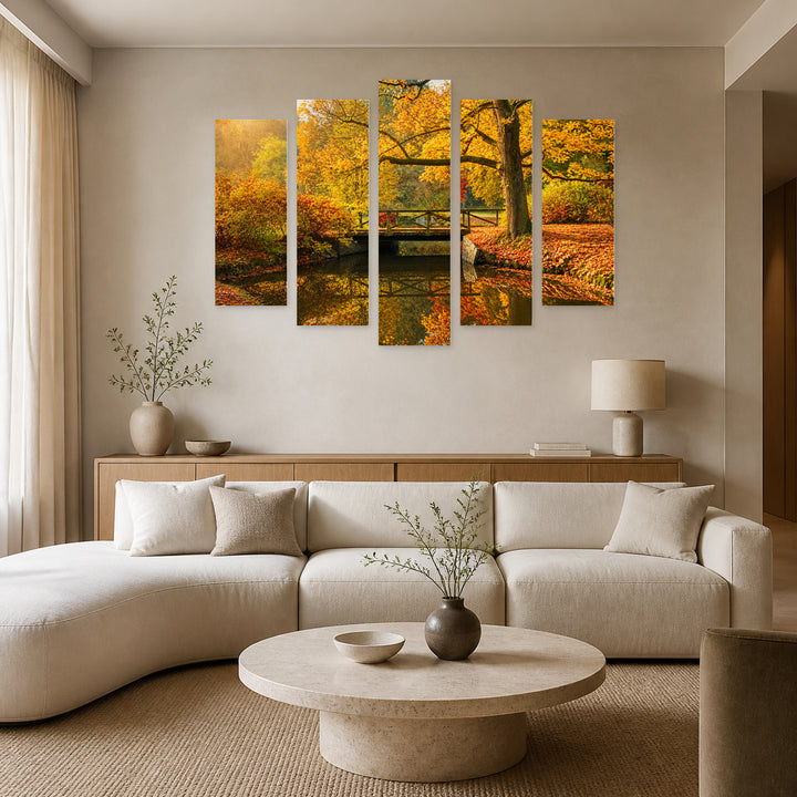 Autumn Forest with Dreamlike Atmosphere — five-panel wall art in alternate frontal interior | 5wallart 55354 M4