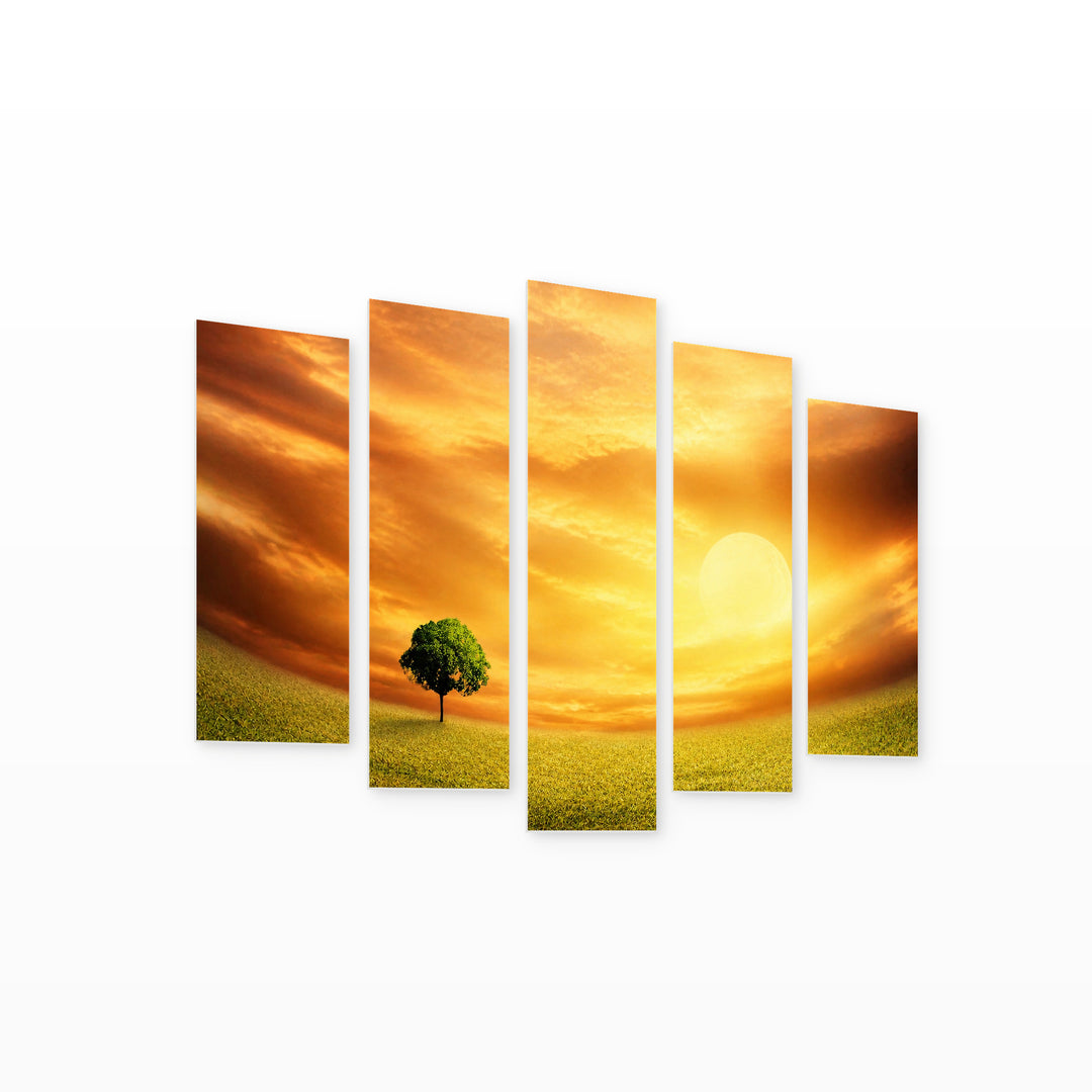 Landscape in Serene Light II — five-panel wall art on white background in perspective | 5wallart 55355 M1