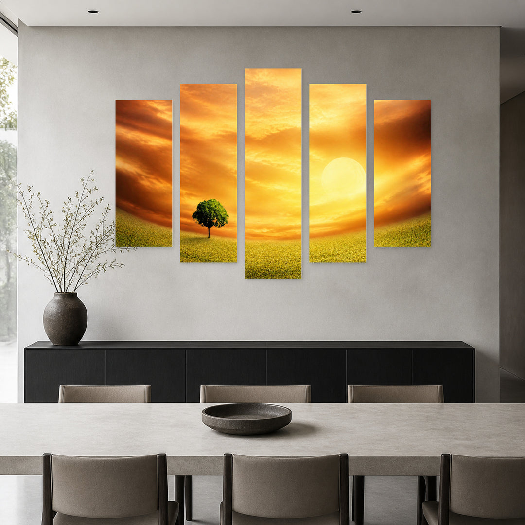 Landscape in Serene Light II — five-panel wall art in alternate frontal interior | 5wallart 55355 M4