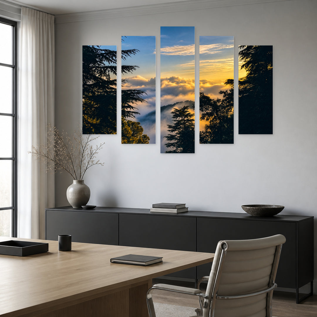 Mystical View in Blue and Gold — five-panel wall art in alternate frontal interior | 5wallart 55357 M4