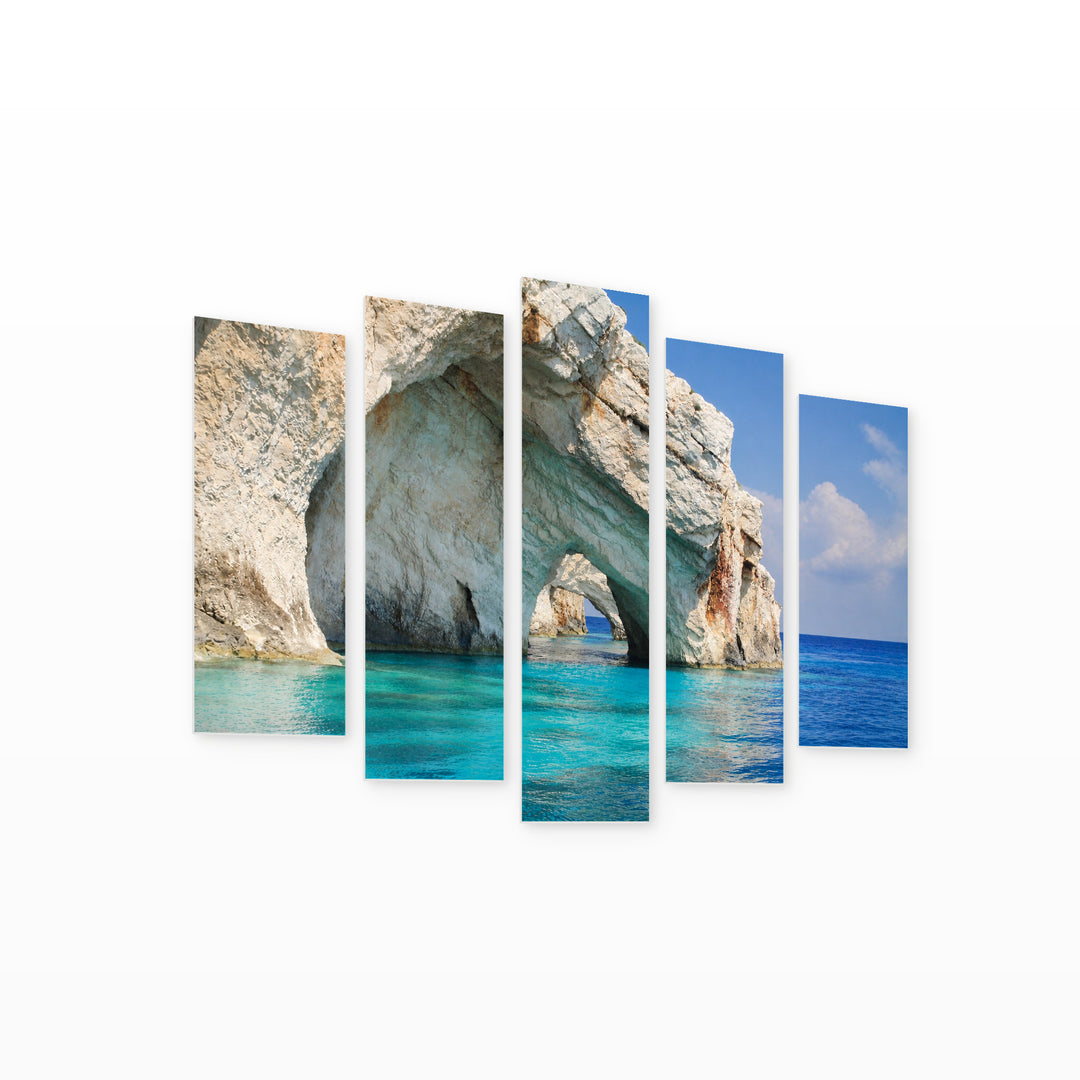 Blue Caves with Dreamlike Atmosphere — five-panel wall art on white background in perspective | 5wallart 55360 M1