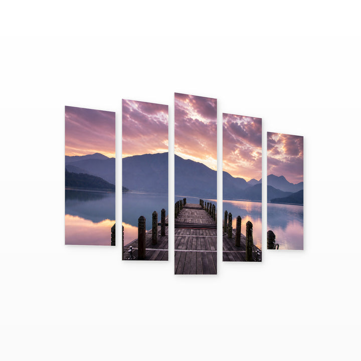 View from the Pier in Serene Light — five-panel wall art on white background in perspective | 5wallart 55370 M1