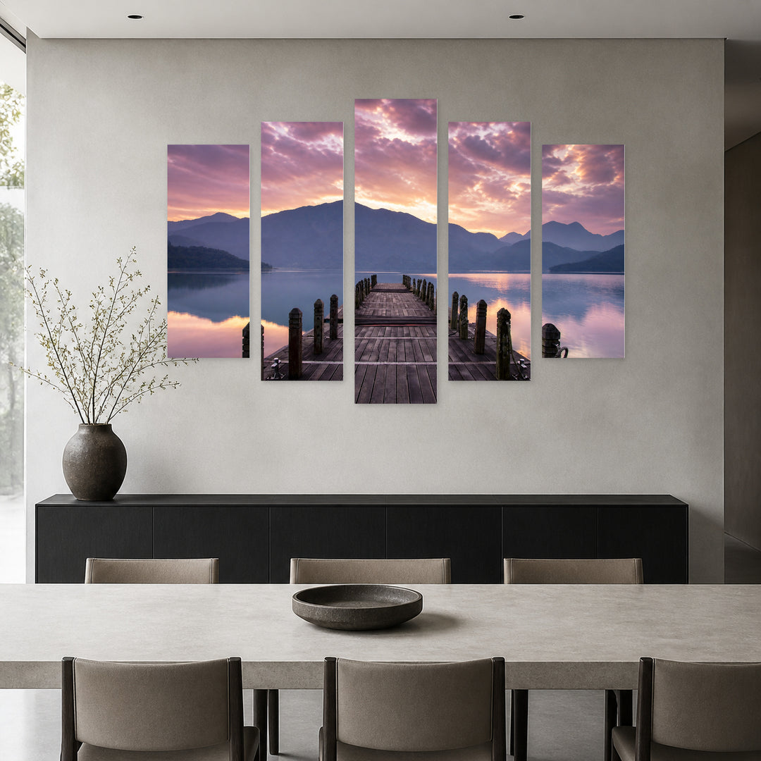 View from the Pier in Serene Light — five-panel wall art in frontal interior | 5wallart 55370 M3