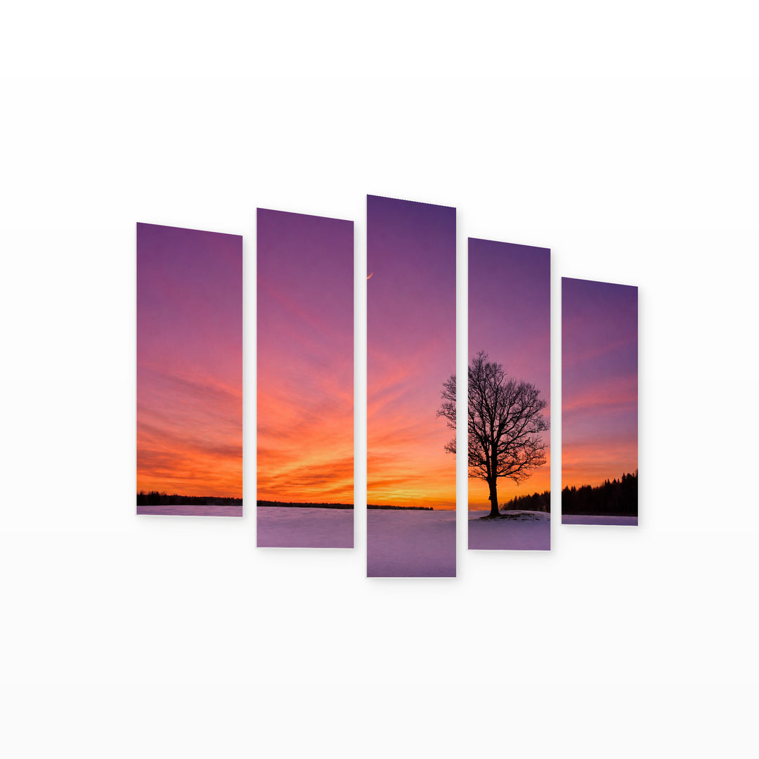 Golden Purple Sunset II — five-panel wall art on white background in perspective | 5wallart 55374 M1