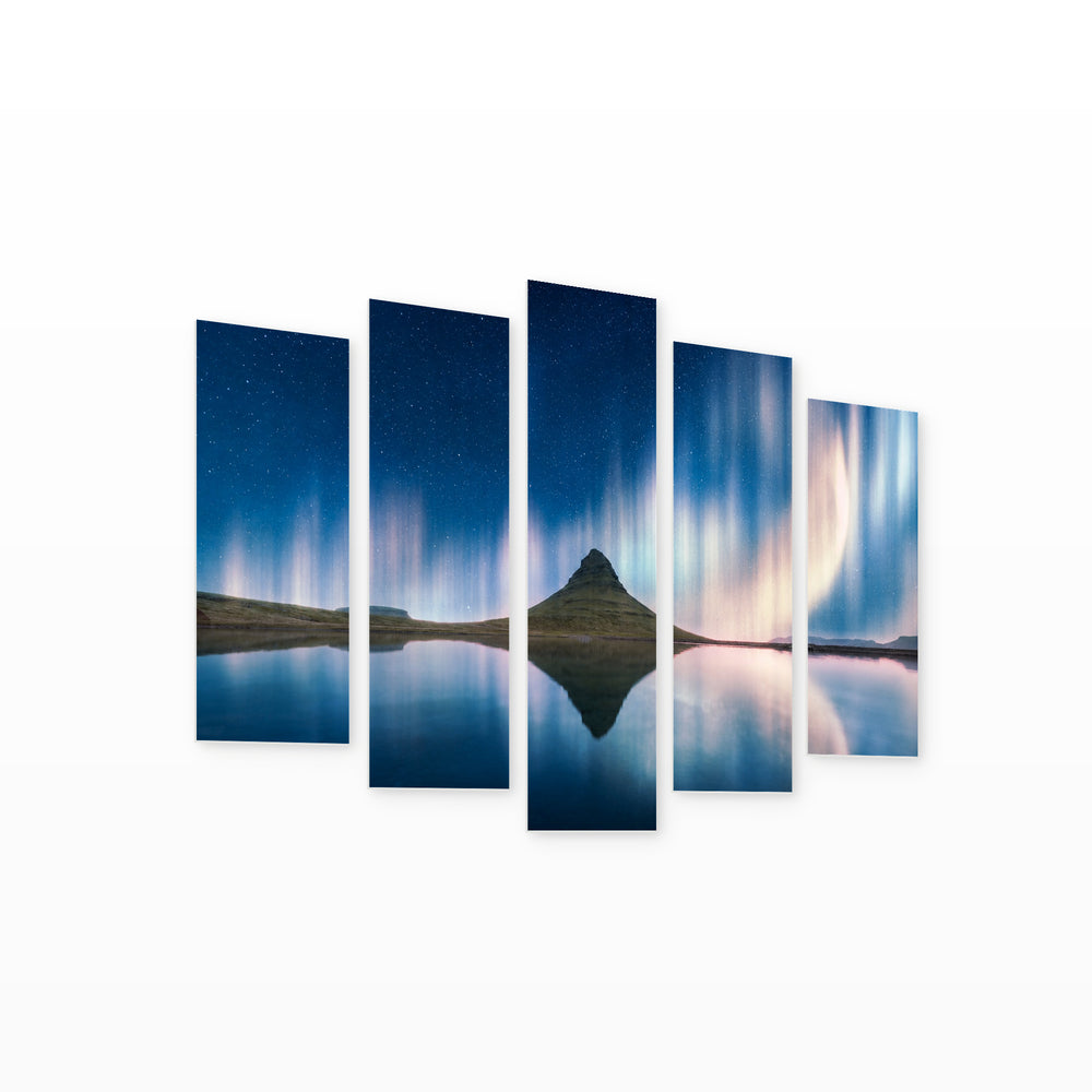 Beauty of the Glow over the Mountain — five-panel wall art on white background in perspective | 5wallart 55384 M1