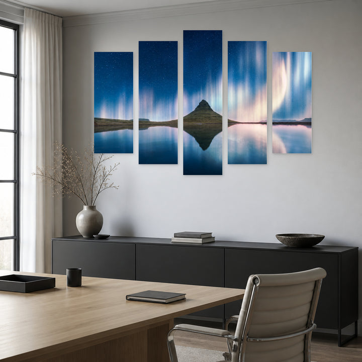 Beauty of the Glow over the Mountain — five-panel wall art in frontal interior | 5wallart 55384 M3
