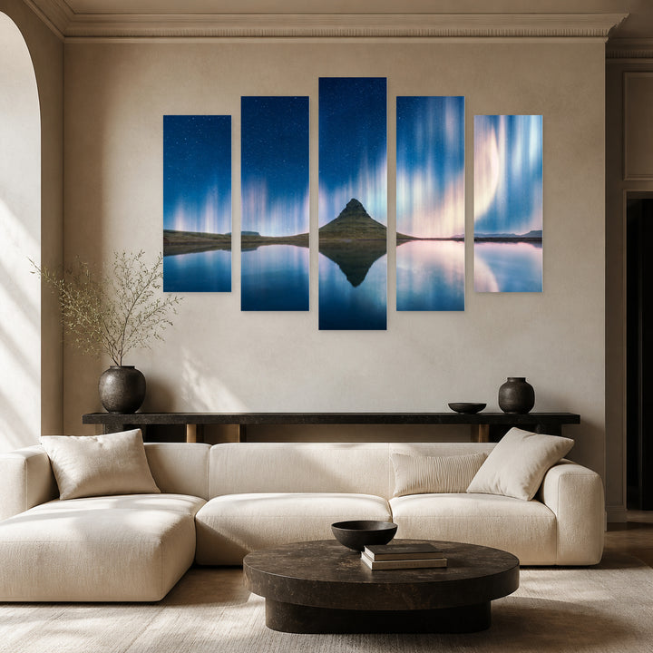 Beauty of the Glow over the Mountain — five-panel wall art in alternate frontal interior | 5wallart 55384 M4