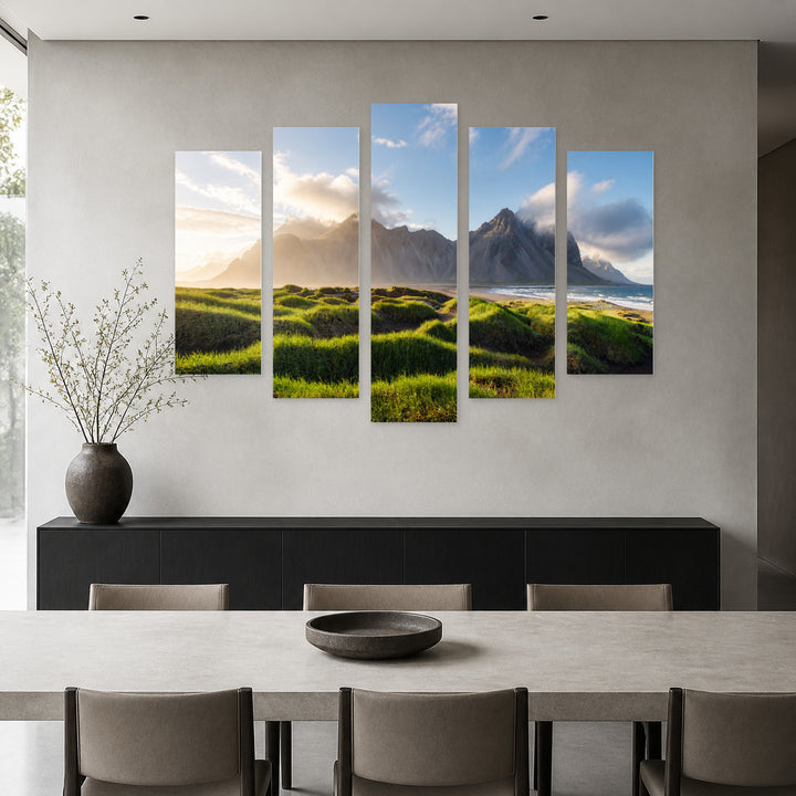 Luxurious Dune Landscape with Dreamlike Atmosphere — five-panel wall art in frontal interior | 5wallart 55386 M3