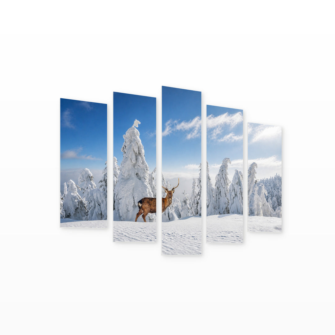 Fantastic Winter Landscape with Snowy Trees and Wild — five-panel wall art on white background in perspective | 5wallart 55387 M1