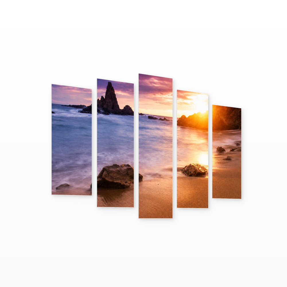 Golden Magical Sunset II — five-panel wall art on white background in perspective | 5wallart 55392 M1