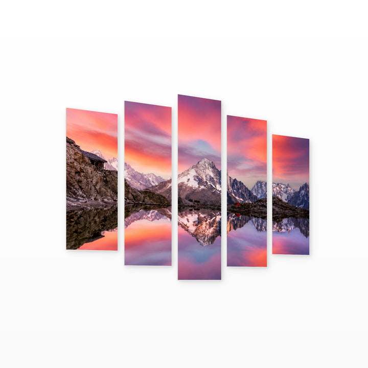 The Lake Sunset Glow II — five-panel wall art on white background in perspective | 5wallart 55393 M1