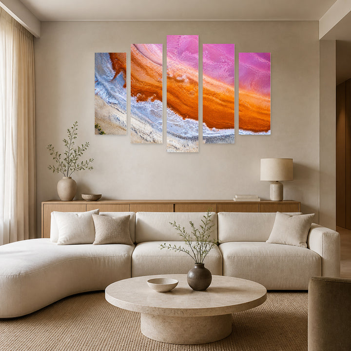 Abstract View of Salt Water from a Pink — five-panel wall art in frontal interior | 5wallart 55399 M3