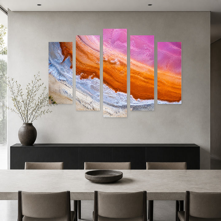 Abstract View of Salt Water from a Pink — five-panel wall art in alternate frontal interior | 5wallart 55399 M4