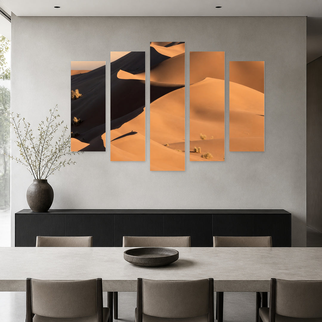 Sand Dunes with Dreamlike Atmosphere — five-panel wall art in frontal interior | 5wallart 55400 M3