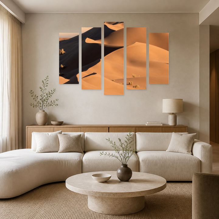 Sand Dunes with Dreamlike Atmosphere — five-panel wall art in alternate frontal interior | 5wallart 55400 M4