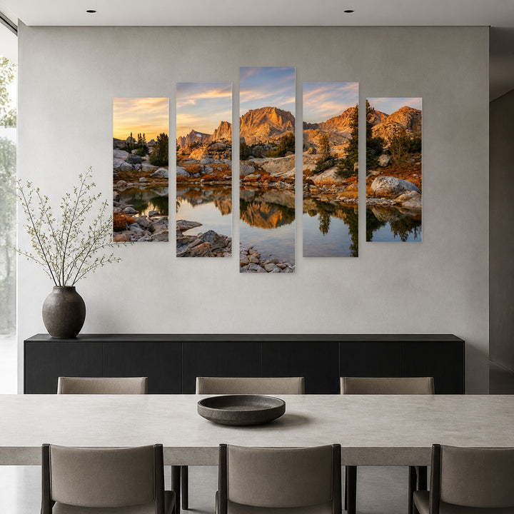 Autumn Hike in Serene Light — five-panel wall art in frontal interior | 5wallart 55404 M3