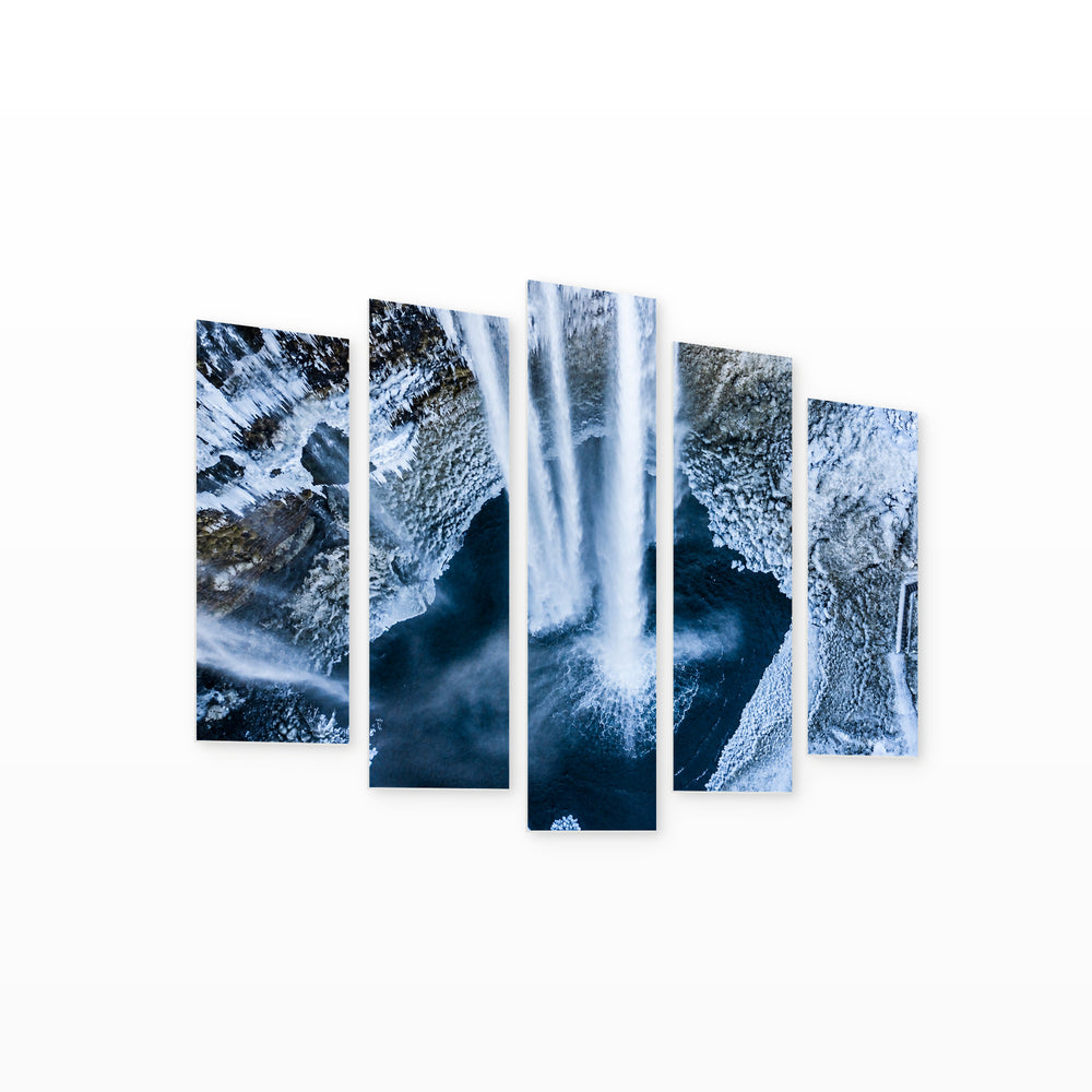 Waterfall in Winter in Serene Light — five-panel wall art on white background in perspective | 5wallart 55415 M1
