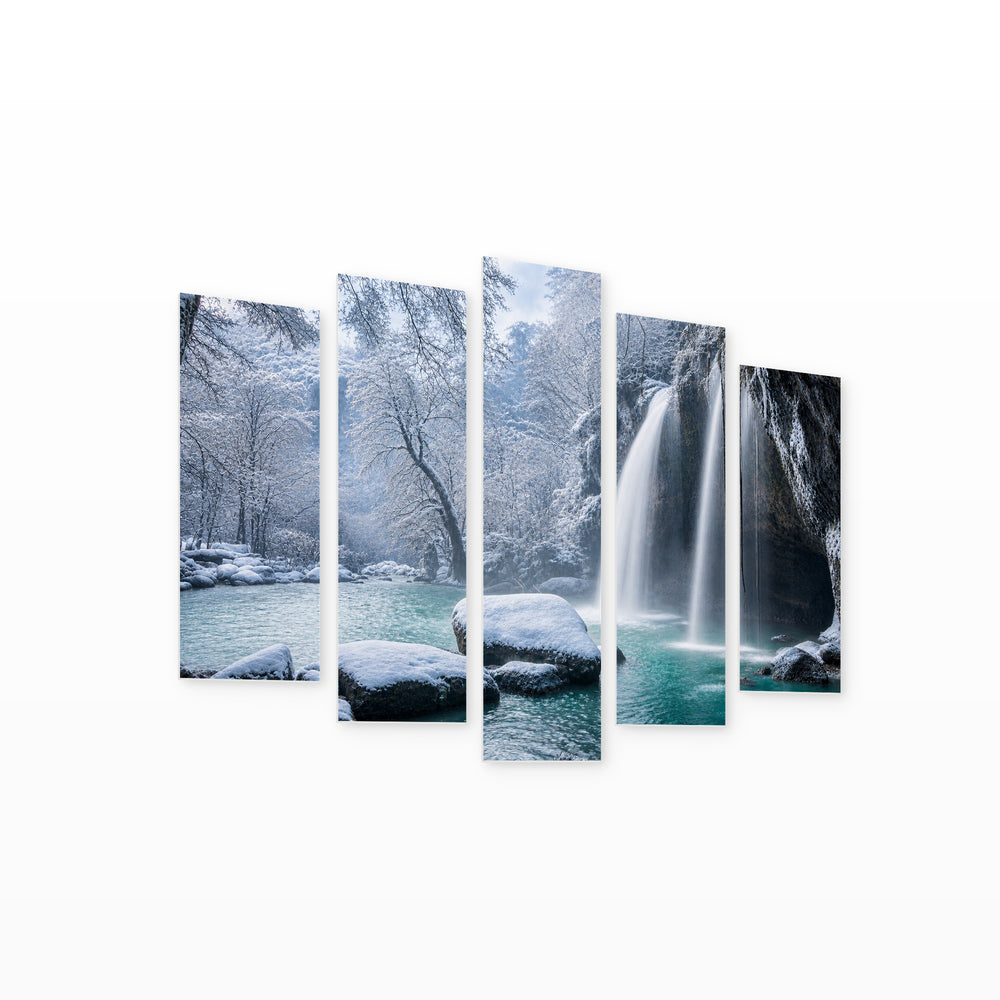 Waterfalls in Winter — five-panel wall art on white background in perspective | 5wallart 55418 M1