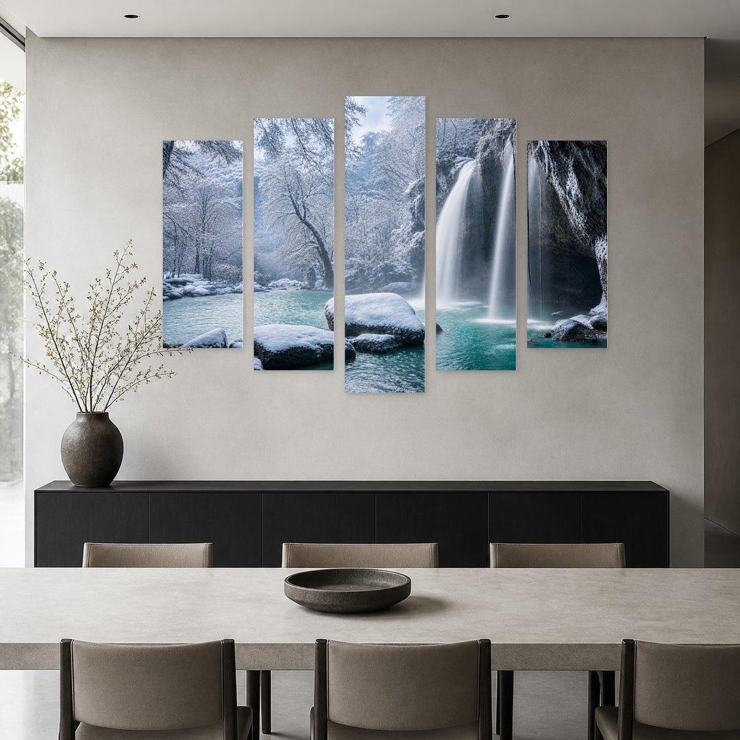 Waterfalls in Winter — five-panel wall art in frontal interior | 5wallart 55418 M3