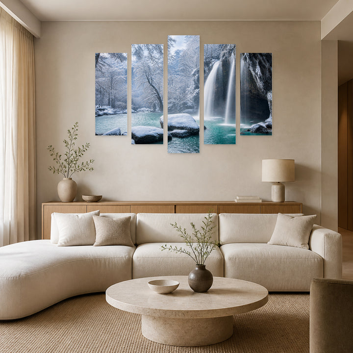 Waterfalls in Winter — five-panel wall art in alternate frontal interior | 5wallart 55418 M4