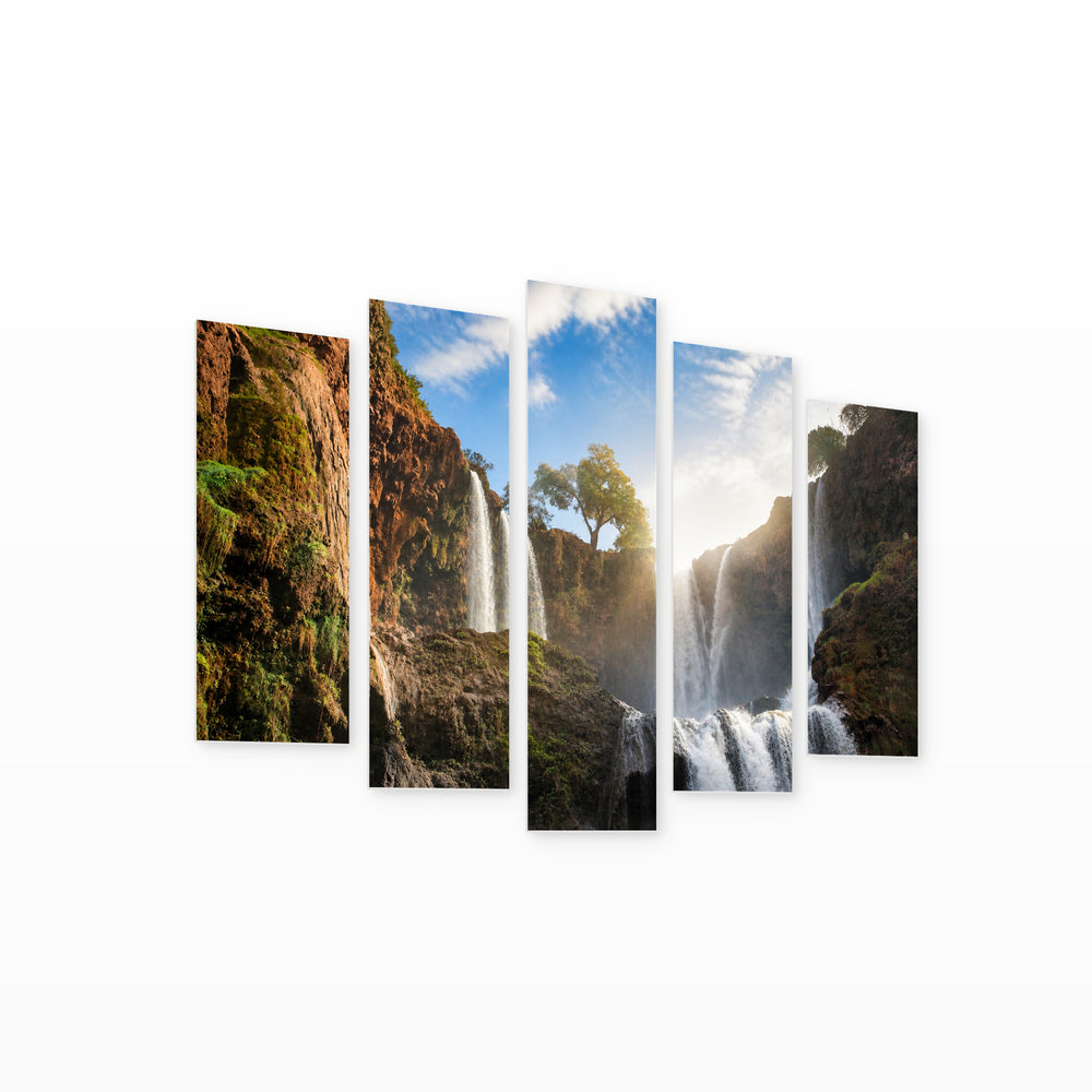 Waterfalls with Dreamlike Atmosphere — five-panel wall art on white background in perspective | 5wallart 55420 M1