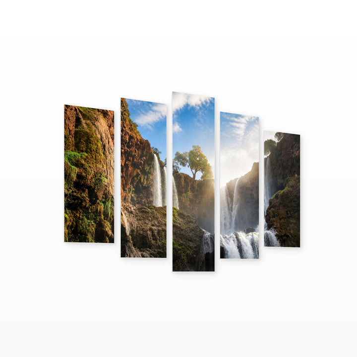 Waterfalls with Dreamlike Atmosphere — five-panel wall art on white background in perspective | 5wallart 55420 M1