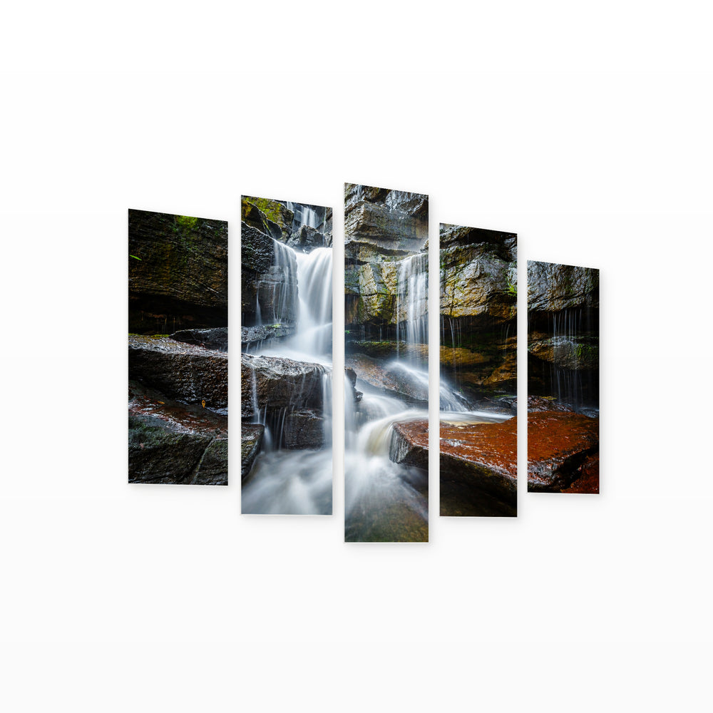 Tropical Waterfalls with Dreamlike Atmosphere — five-panel wall art on white background in perspective | 5wallart 55422 M1